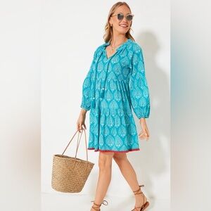 NWT! Tuckernuck Tropical Teal Lantern Block Print Tie Neck Coverup - M